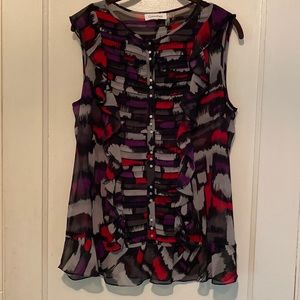 Beautiful Lightweight Crepe Sleeveless Button Front Blouse EUC